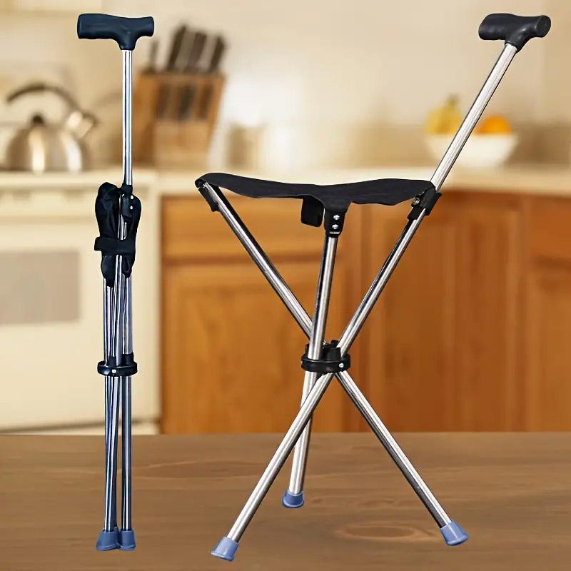 Stainless Steel Folding Cane Chair, Adjustable 31.5-35.4" for Travel & Outdoor Use - SuperSaverAU - view 4