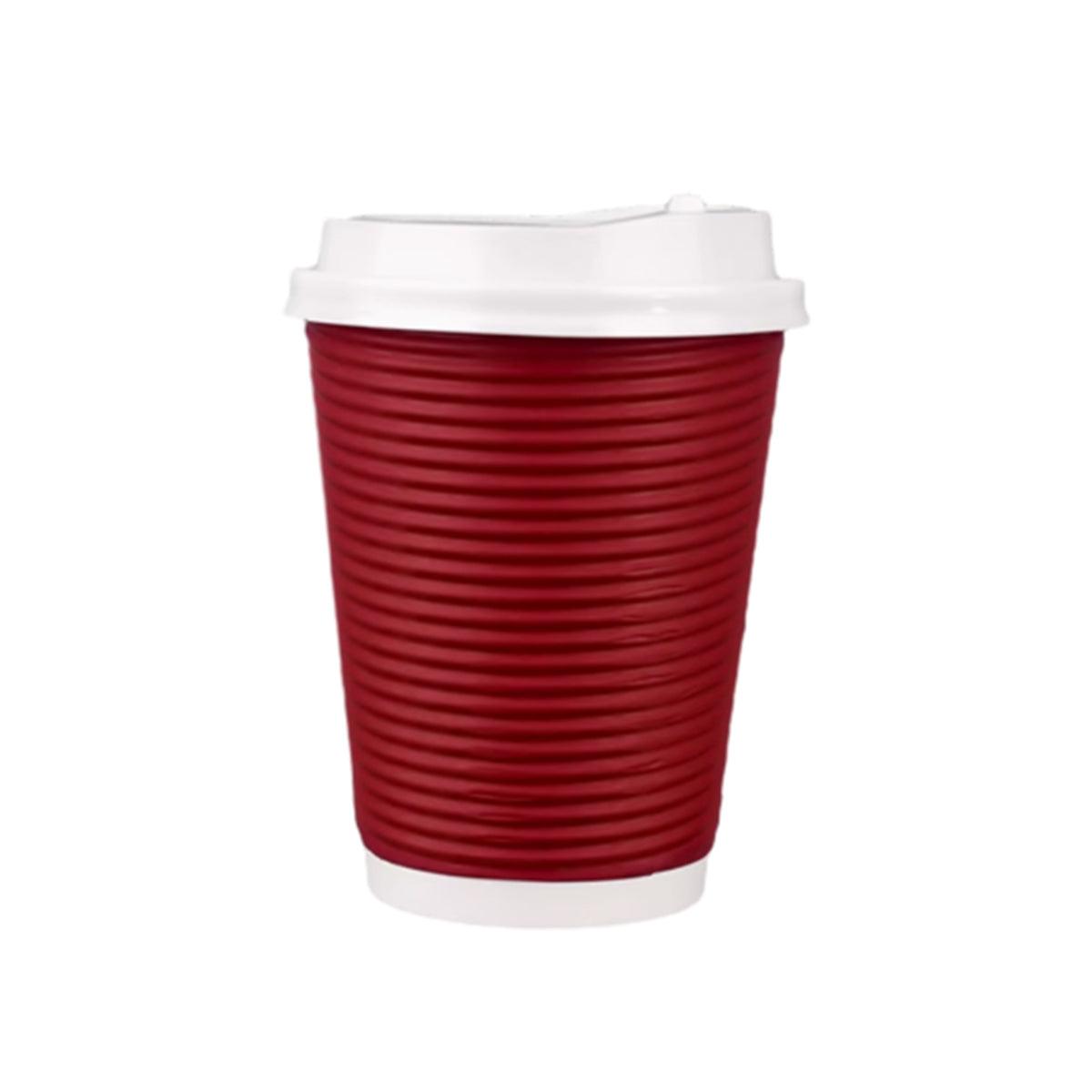 50sets Corrugated Paper Cups Coffee Milk Tea Cups Disposable Hot Drink Cups - Red-16oz