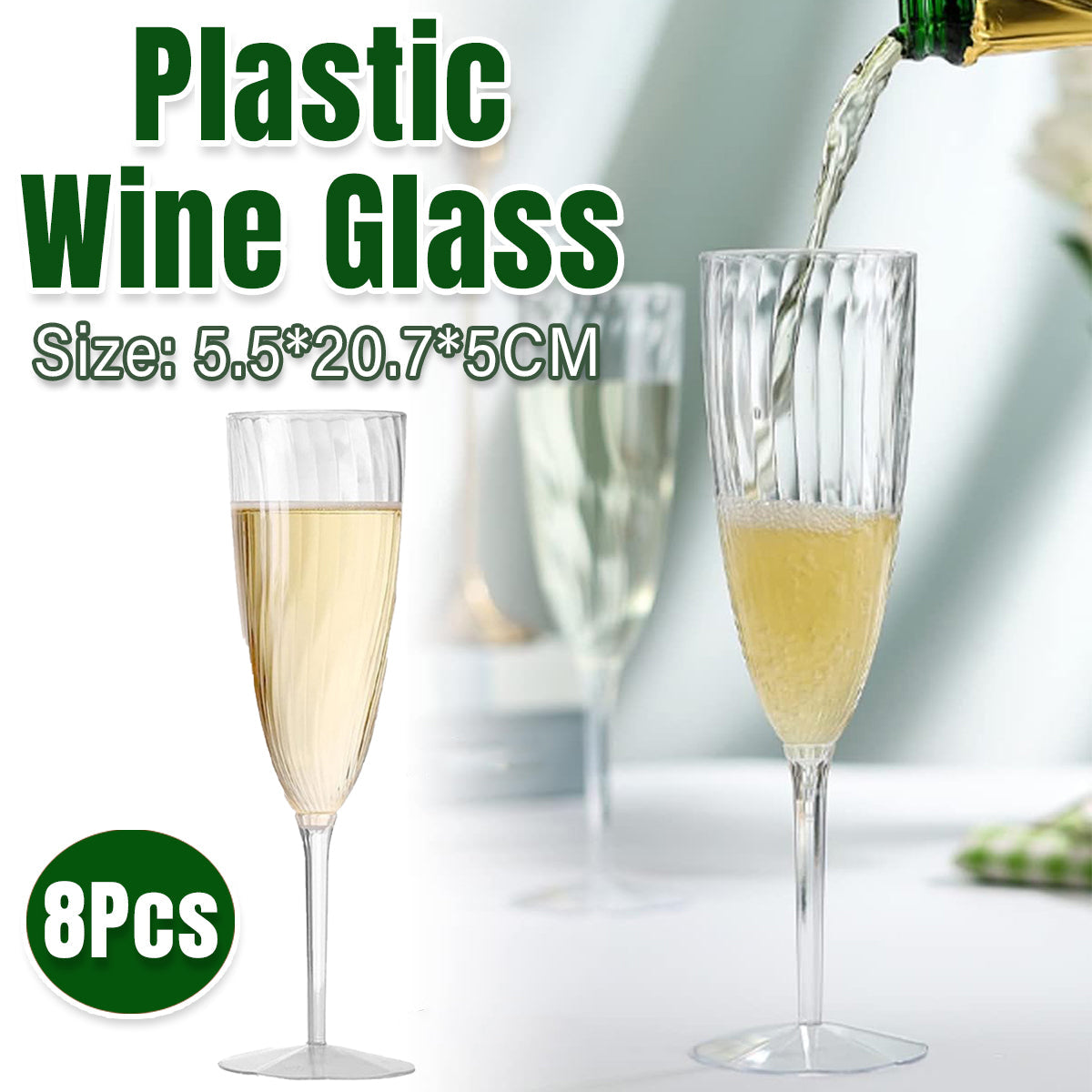 Premium 8 Pack 180ml Plastic Champagne Flutes Party Wedding Glasses