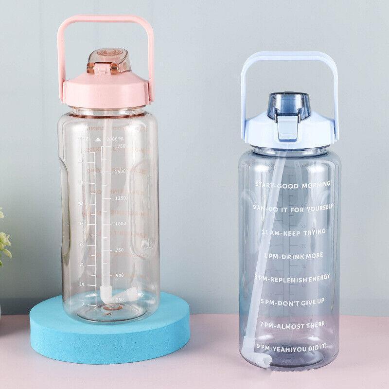 Premium Blue 2L Motivational Water Bottle with Straw and Time Markings