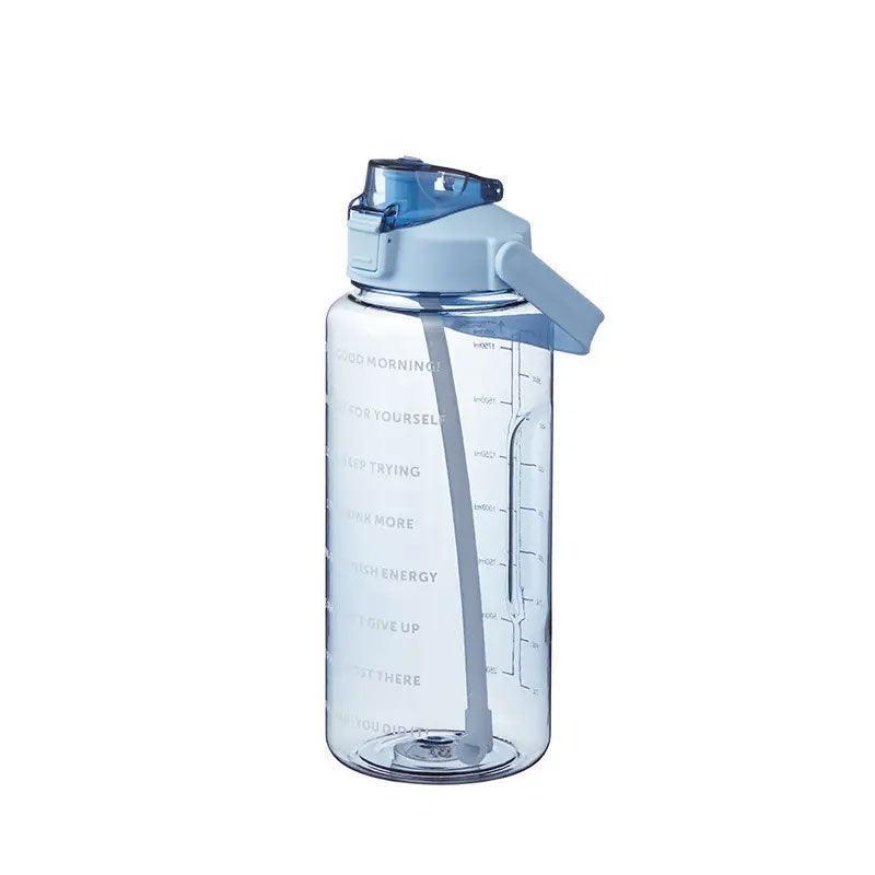 Premium Blue 2L Motivational Water Bottle with Straw and Time Markings