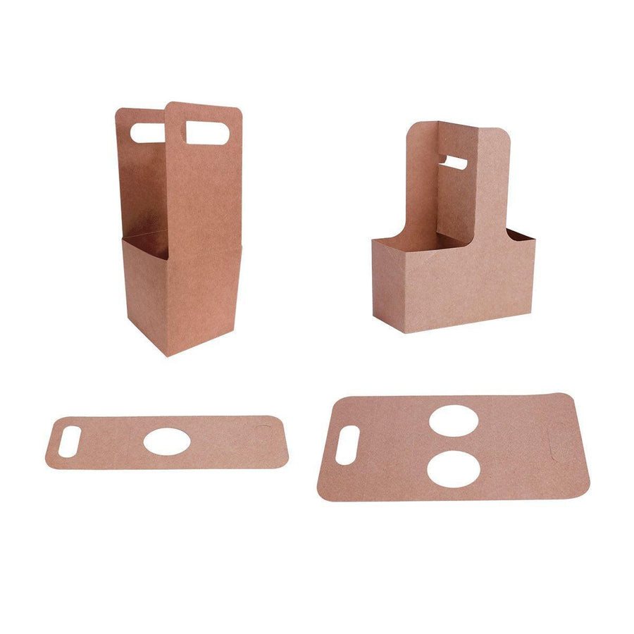 Kraft Paper Cup Holder 100pcs Portable Double Cup Carrier with Ergonomic Handle - SuperSaverAU - view 1