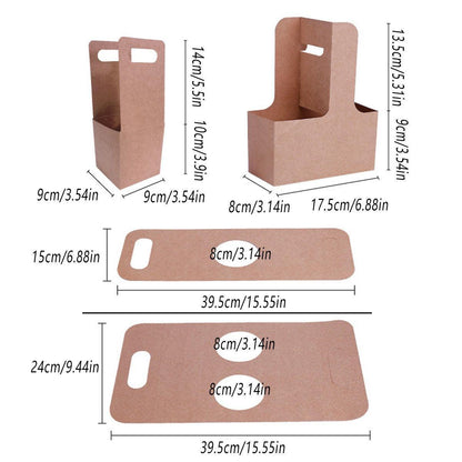Kraft Paper Portable Cup Holder 100pcs - Single & Double Cup Carrier