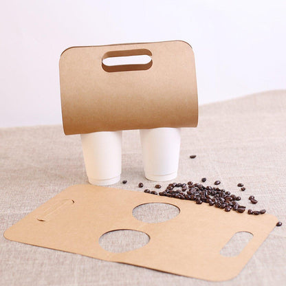 Kraft Paper Portable Cup Holder 100pcs - Single & Double Cup Carrier