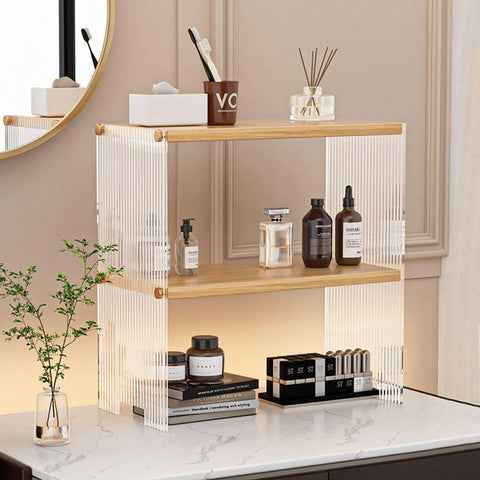 Acrylic Desktop Cup Holder Multi-Purpose Portable Storage Organizer For Home - Wood - SuperSaverAU - view 2