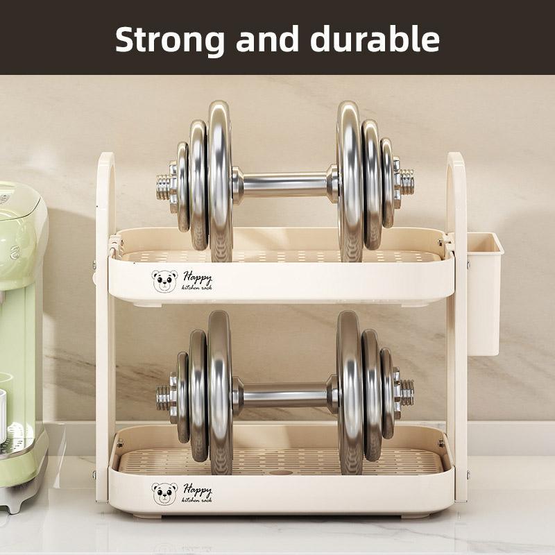 Elegant Double-Layer Cup Storage Rack 40cm x 34cm x 24.5cm with Drain Tray and Hooks - SuperSaverAU - view 5