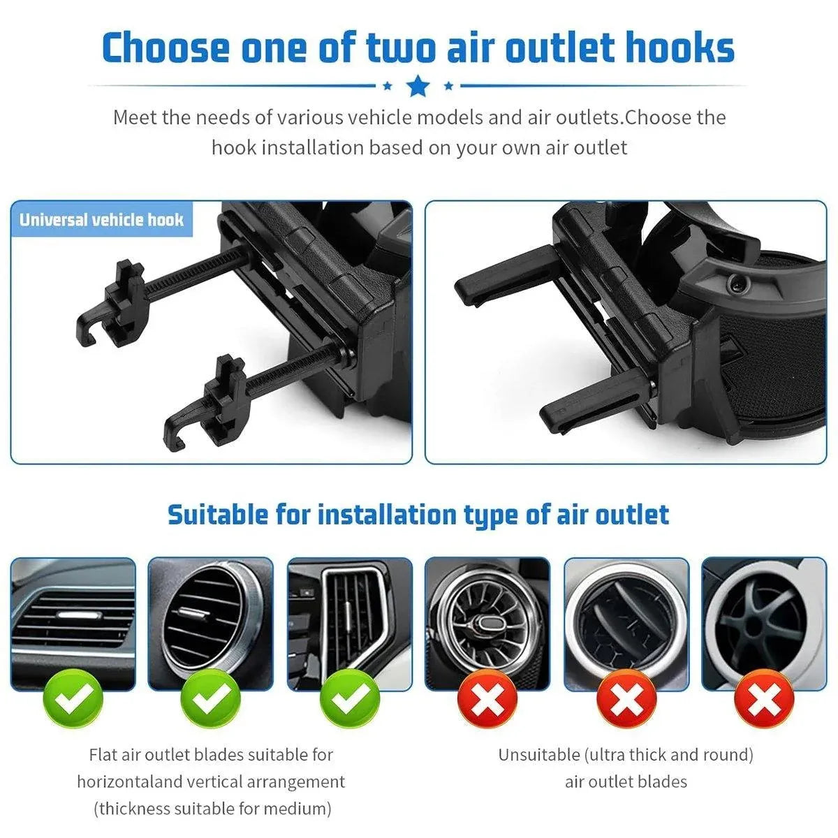 Premium Universal Car Air Vent Cup Holder with Hook Bracket