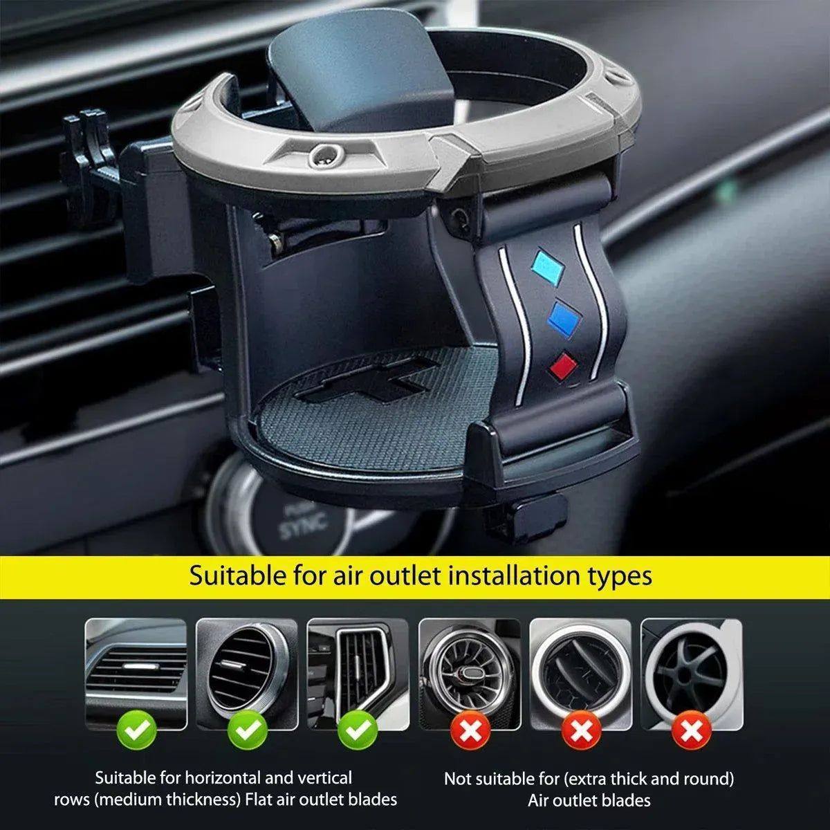 Premium Universal Car Air Vent Cup Holder with Hook Bracket