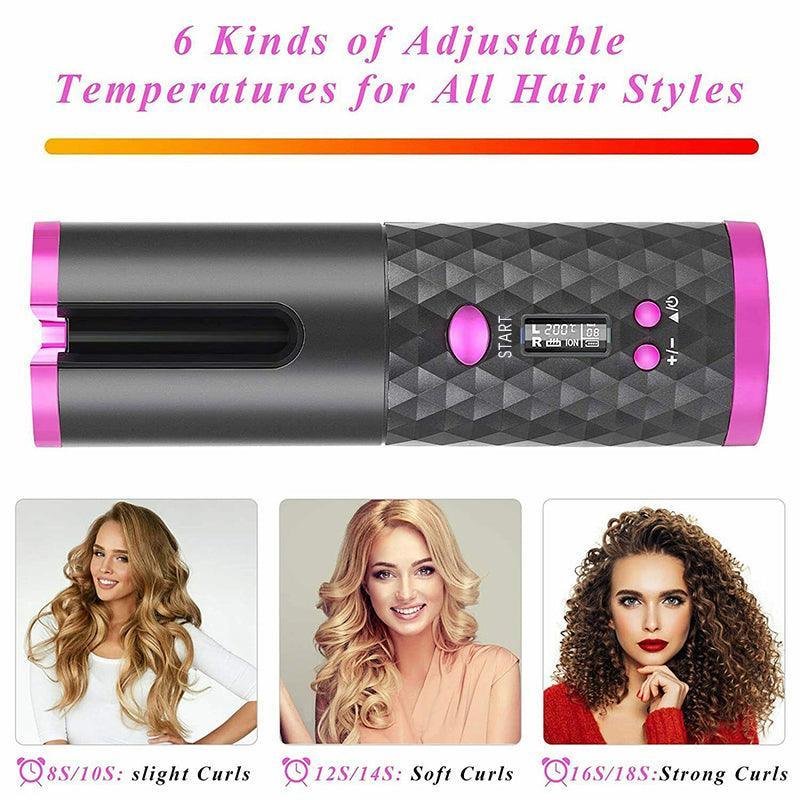Premium Cordless Auto Rotating Hair Curler with Wireless Ceramic - Black