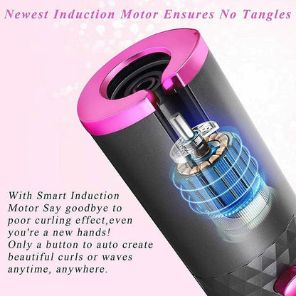 Premium Cordless Auto Rotating Hair Curler Iron with Ceramic Barrel - Colourful