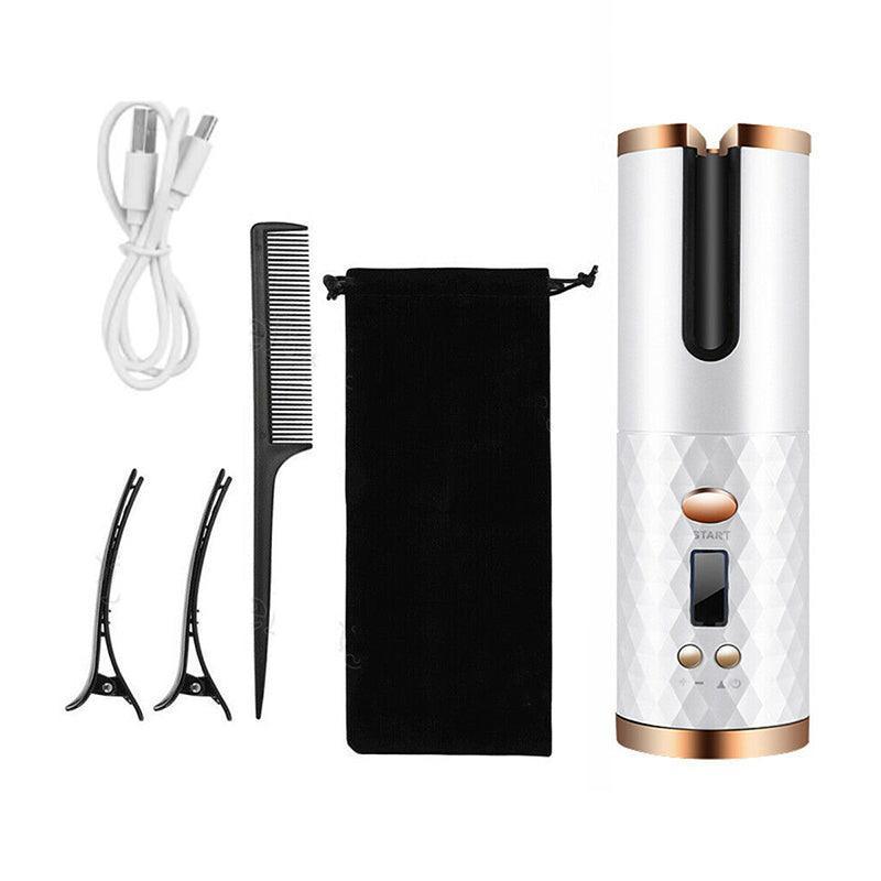 Premium Cordless Auto Rotating Ceramic Hair Curler with LCD Display - Grey