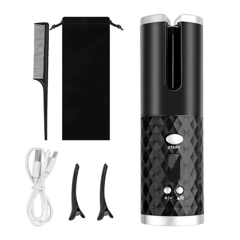 Premium Cordless Auto Rotating Ceramic Hair Curler with LCD Display - Grey