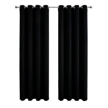 Elegant Semi Blackout Curtains 2pcs Solid Colour Drapes 132x160cm - Black