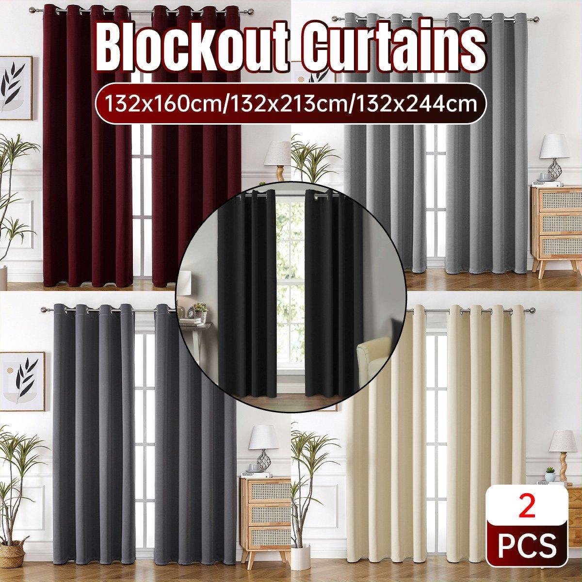 Elegant Semi Blackout Curtains 2pcs Solid Colour Drapes 132x244cm - Black