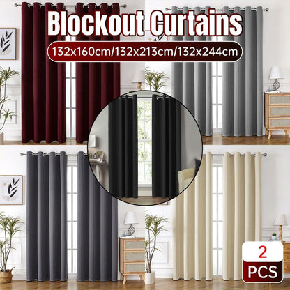 Elegant Semi Blackout Curtains 2pcs Solid Colour Drapes 132x244cm - Black