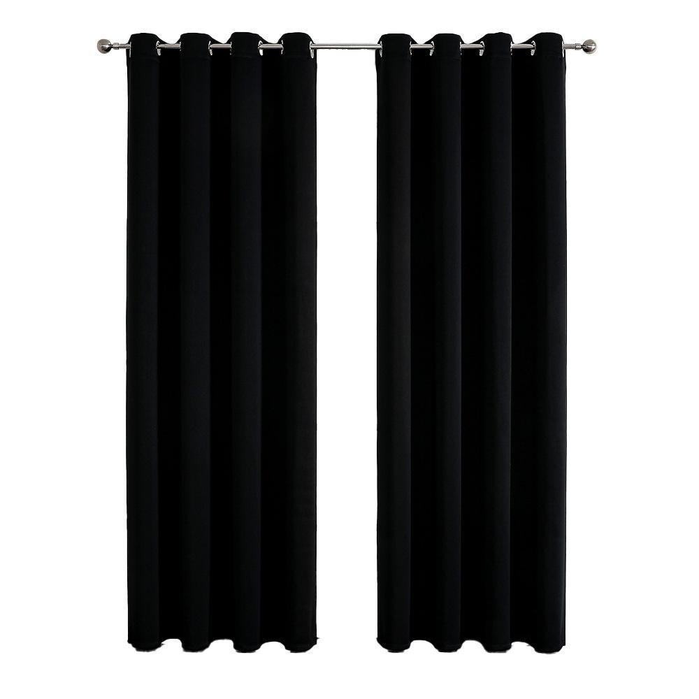 Elegant Semi Blackout Curtains 2pcs Solid Colour Drapes 132x244cm - Black - SuperSaverAU - view 5