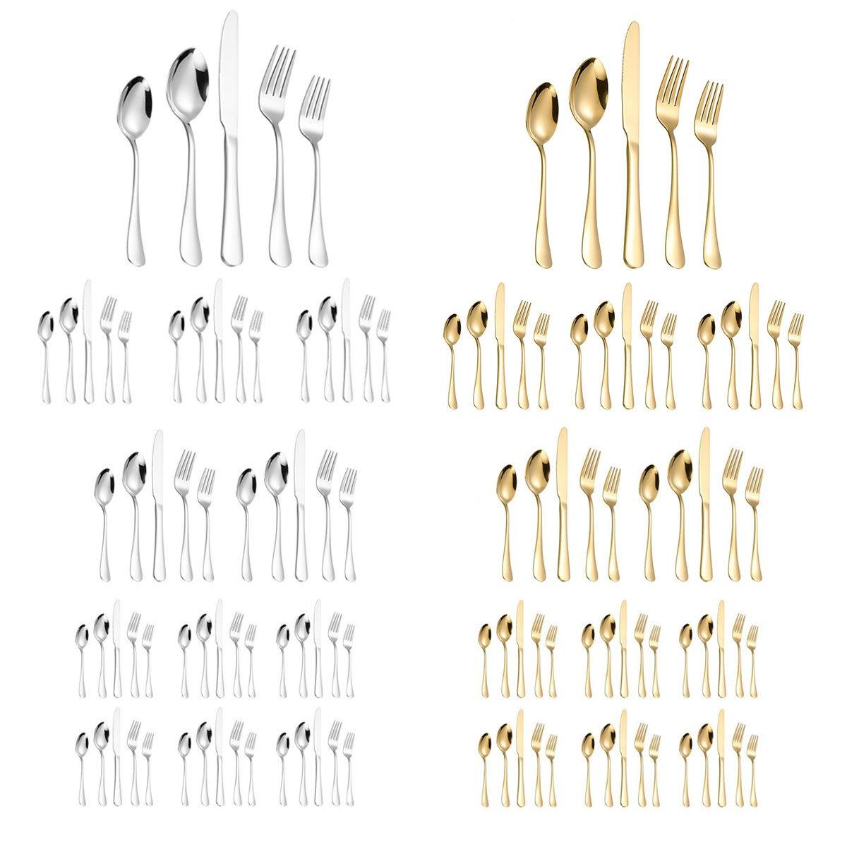 Stainless Steel Cutlery Set 40pcs - Ergonomic, Polished Finish, Gold - SuperSaverAU - view 2