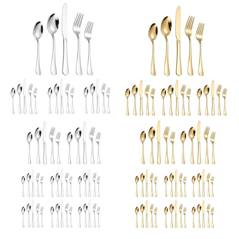 Stainless Steel Cutlery Set 40pcs - Ergonomic, Polished Finish, Gold - SuperSaverAU - view 2
