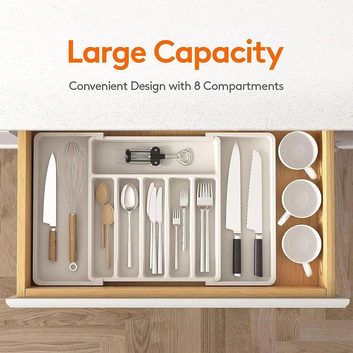 Extendable Cutlery Storage Tray for Kitchen Organization