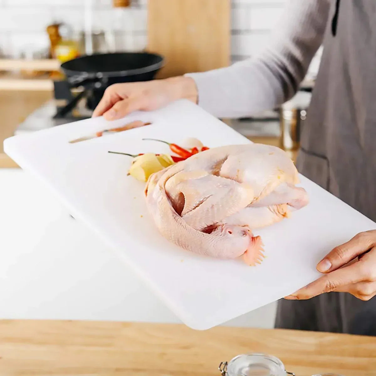 Premium Plastic Cutting Board – White 38 x 24cm with Hanging Hole