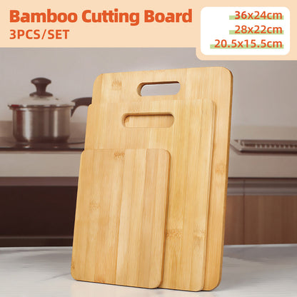 Bamboo Cutting Board Set 3PCS - Natural, Durable, with Handles, Various Sizes
