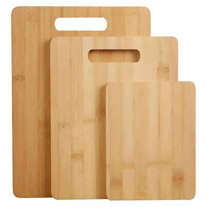 Bamboo Cutting Board Set 3PCS - Natural, Durable, with Handles, Various Sizes