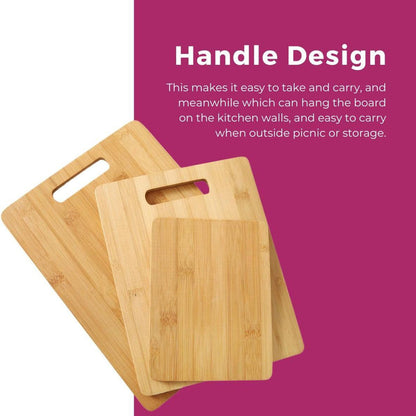 Bamboo Cutting Board Set 3PCS - Natural, Durable, with Handles, Various Sizes