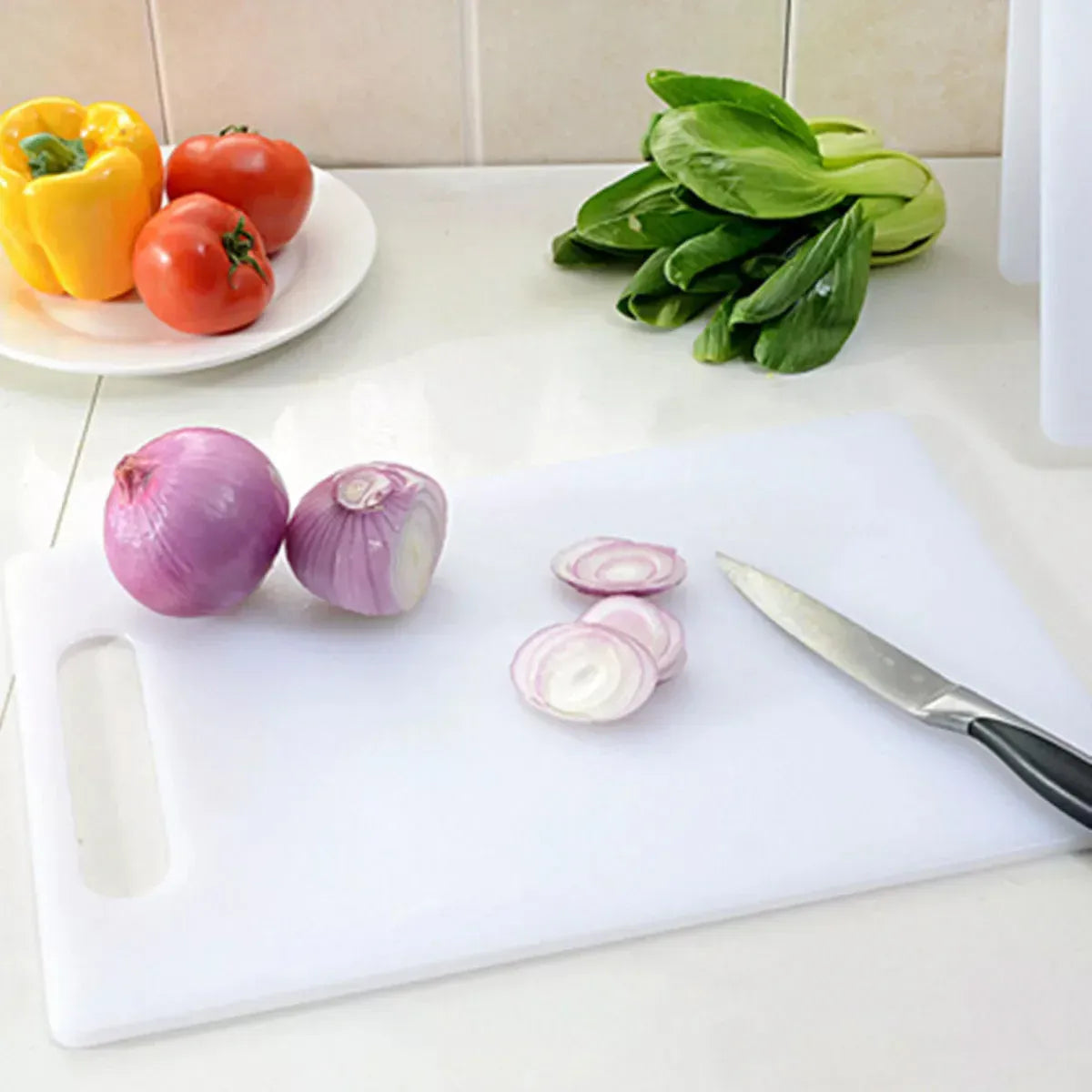 Premium Plastic Cutting Board – White 43 x 27cm with Hanging Hole