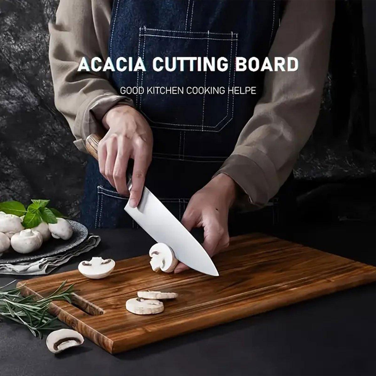 Acacia Wood Cutting Board 34 cm - Durable, Knife-Friendly, with Handle - SuperSaverAU - view 1