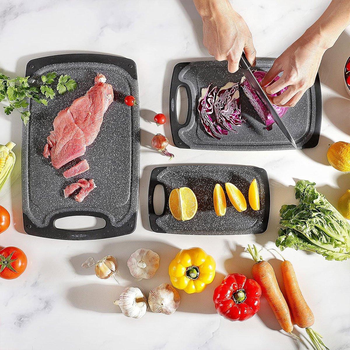 3pcs Wheat Straw Plastic Cutting Board Set Chopping Board Kitchen - Black - SuperSaverAU - view 3