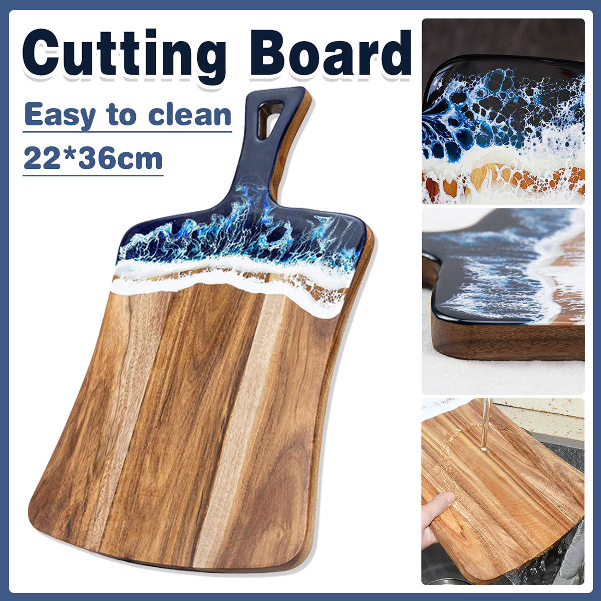 Wave Cutting Board 22cm x 36cm, Durable Wood with Food-Safe Resin Coating
