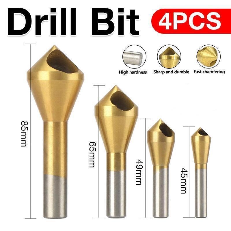 4-Piece HSS Countersink & Chamfer Drill Bit Set - SuperSaverAU - view 1