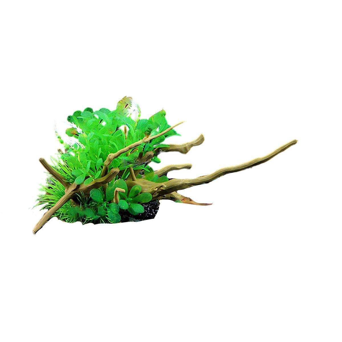 Premium CM1904 Green Aquarium Artificial Wood & Plant Ornament
