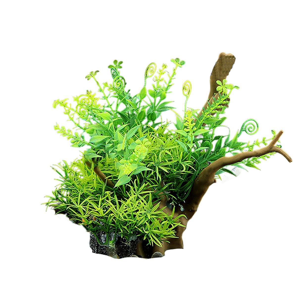 Premium CM2401 Green Aquarium Artificial Wood & Plant Ornament