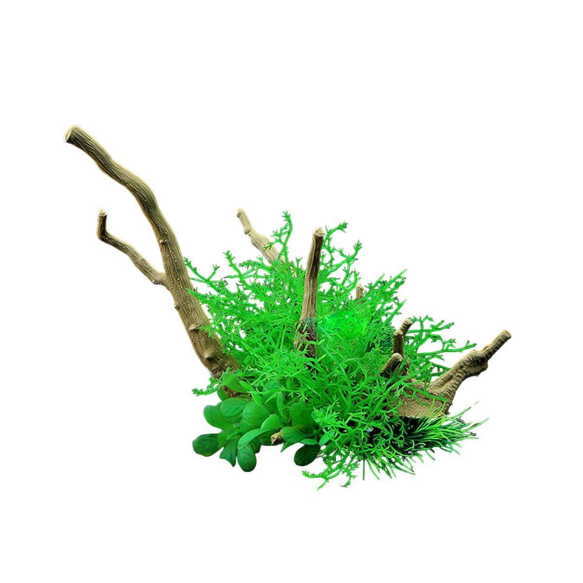 Premium CM2503 Green Aquarium Artificial Wood & Plant Ornament