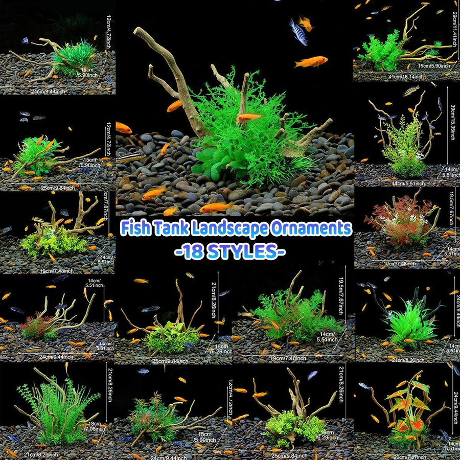 Premium CM3302 Green Aquarium Artificial Wood & Plant Ornament