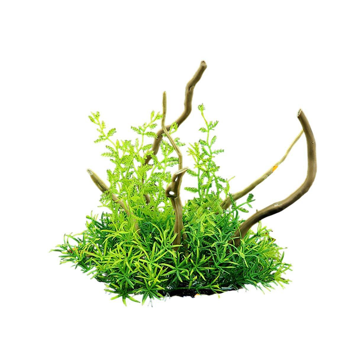 Premium CM3302 Green Aquarium Artificial Wood & Plant Ornament