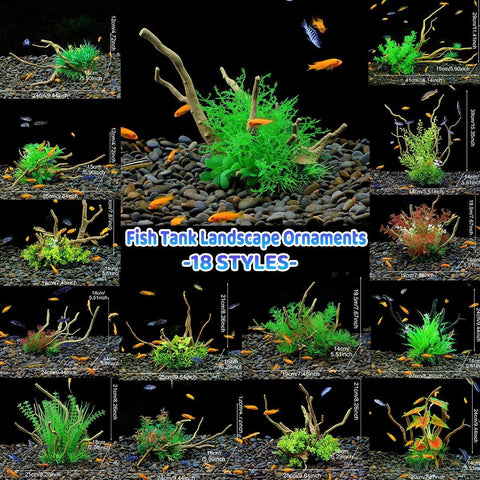 Premium CM3303 Green Orange Aquarium Artificial Wood & Plant Ornament