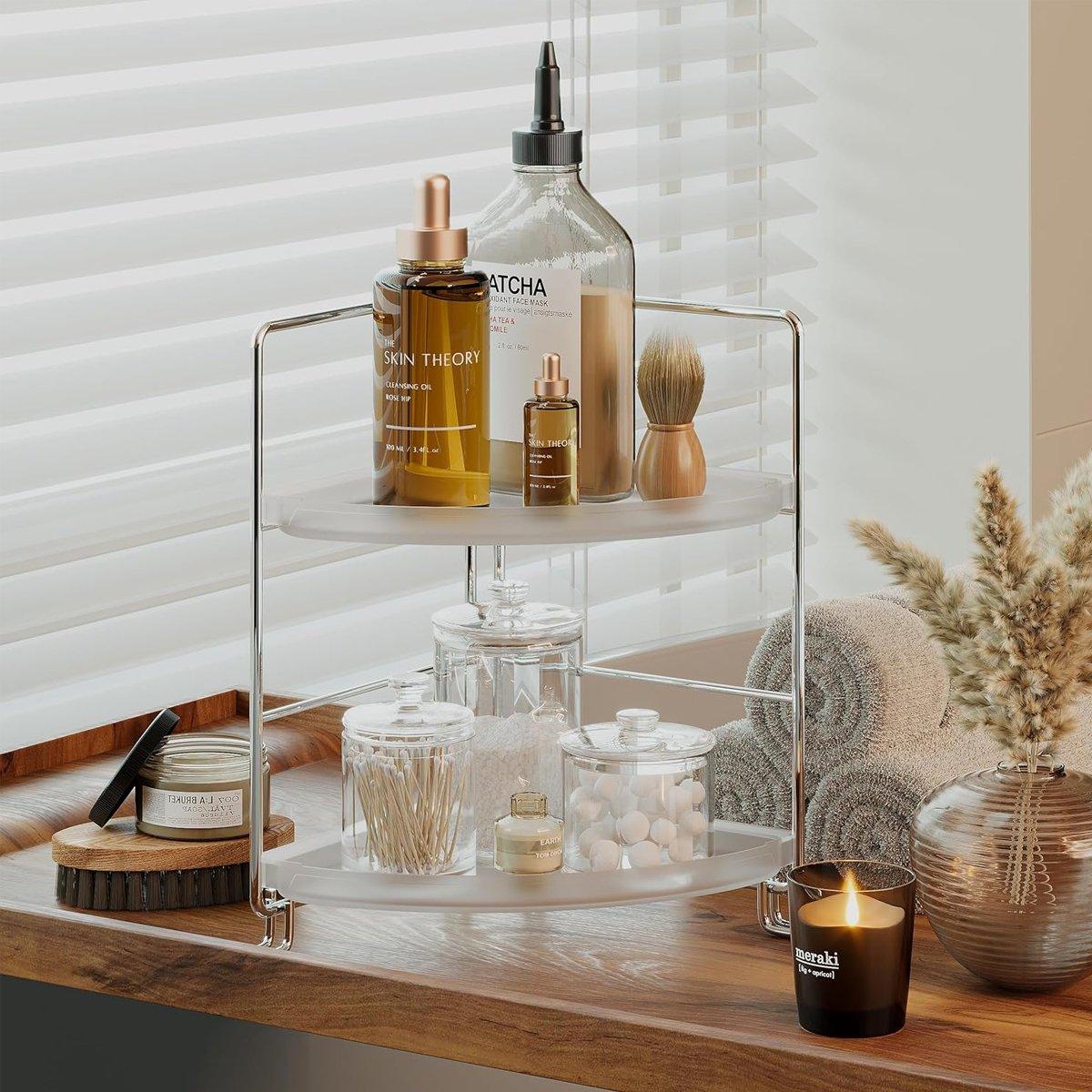 2 Tier Countertop Shelf Organizer - Kitchen Bathroom Office Storage Rack