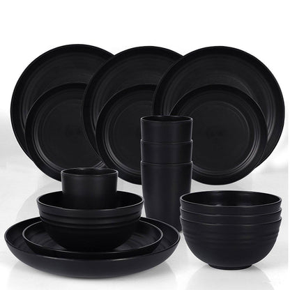 Eco-Friendly 16PCS Wheat Straw Portable Tableware Set - Black, Lightweight & Durable