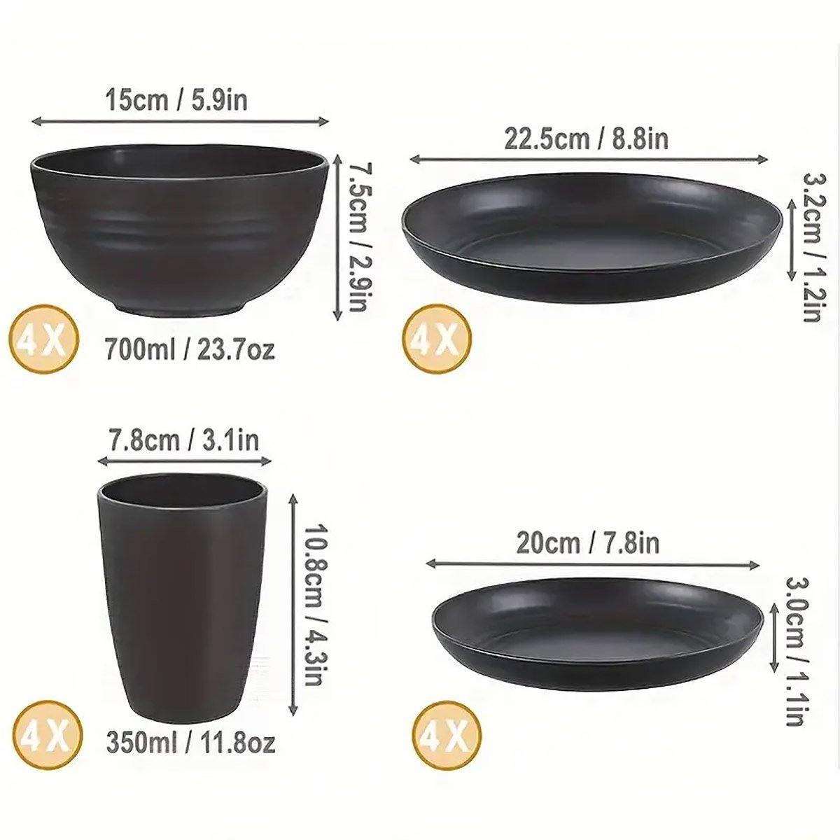 Eco-Friendly 16PCS Wheat Straw Portable Tableware Set - Black, Lightweight & Durable - SuperSaverAU - view 3