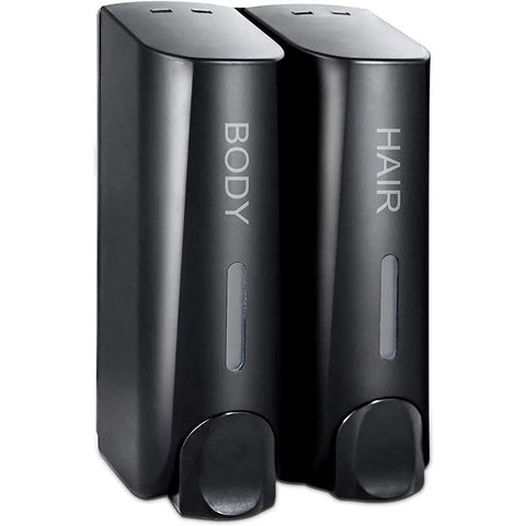 Wall-Mounted Soap Dispenser - Double Chamber, Black, for Shampoo & Hand Soap