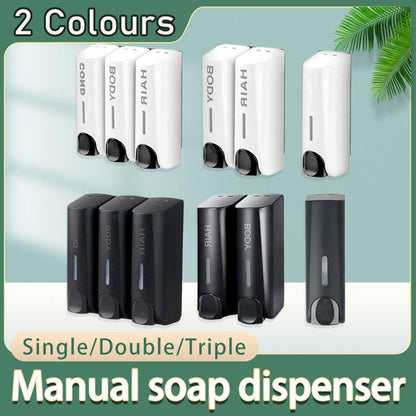 Wall-Mounted Soap Dispenser - Double Chamber, Black, for Shampoo & Hand Soap