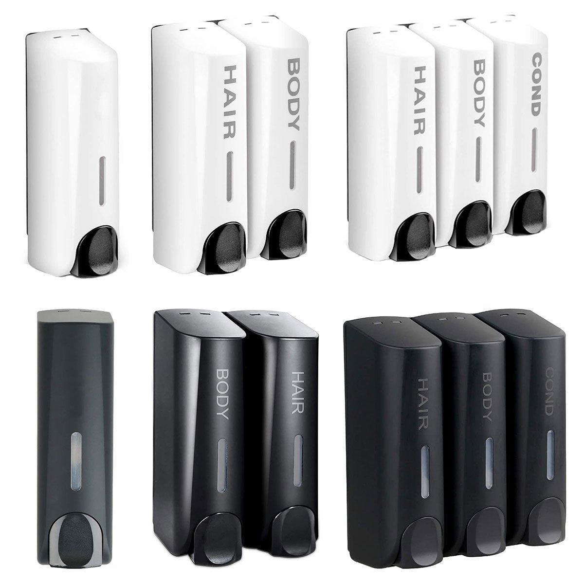 Wall-Mounted Soap Dispenser - Double Chamber, Black, for Shampoo & Hand Soap