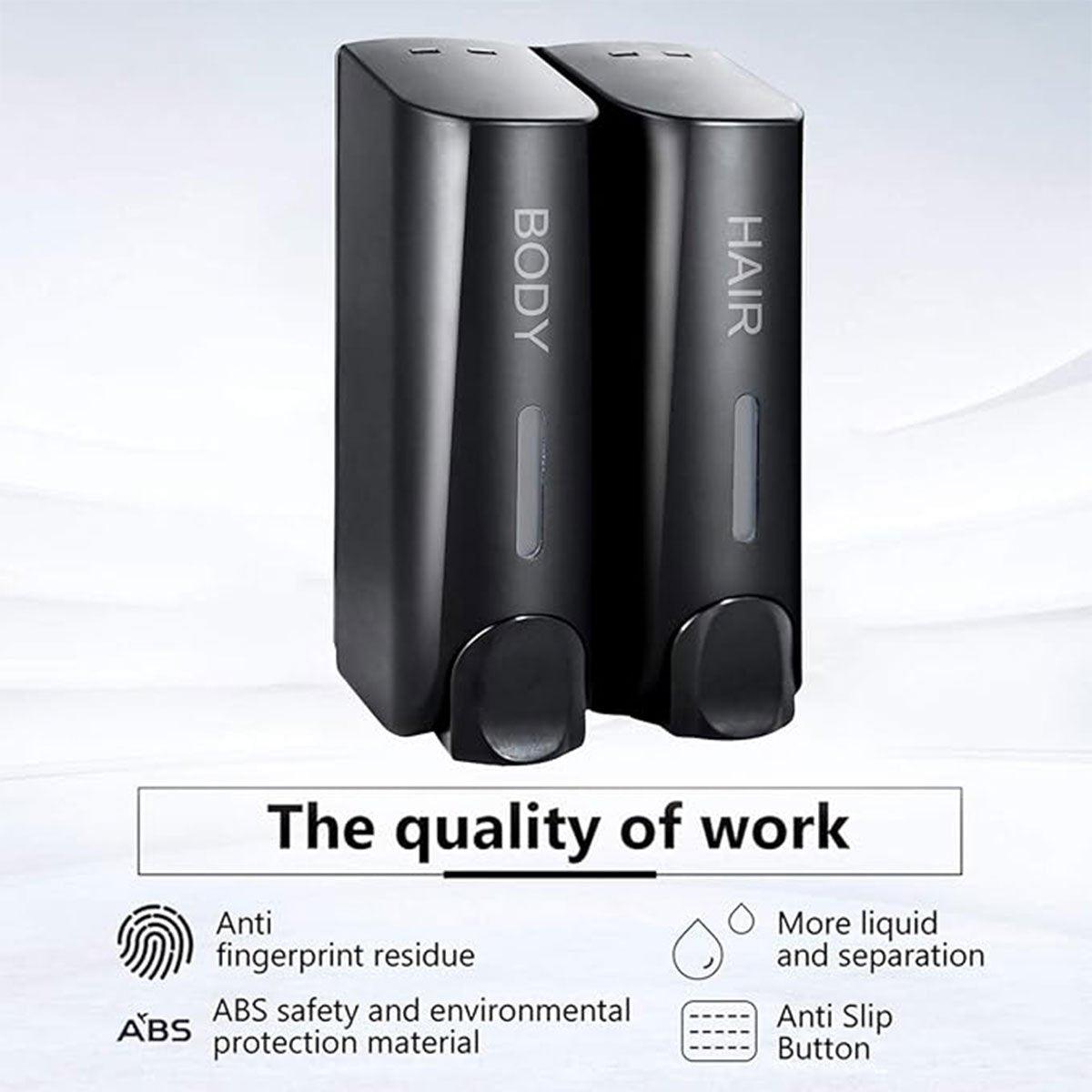 Wall-Mounted Soap Dispenser - Double Chamber, Black, for Shampoo & Hand Soap