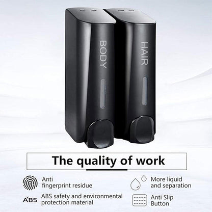 Wall-Mounted Soap Dispenser - Double Chamber, Black, for Shampoo & Hand Soap