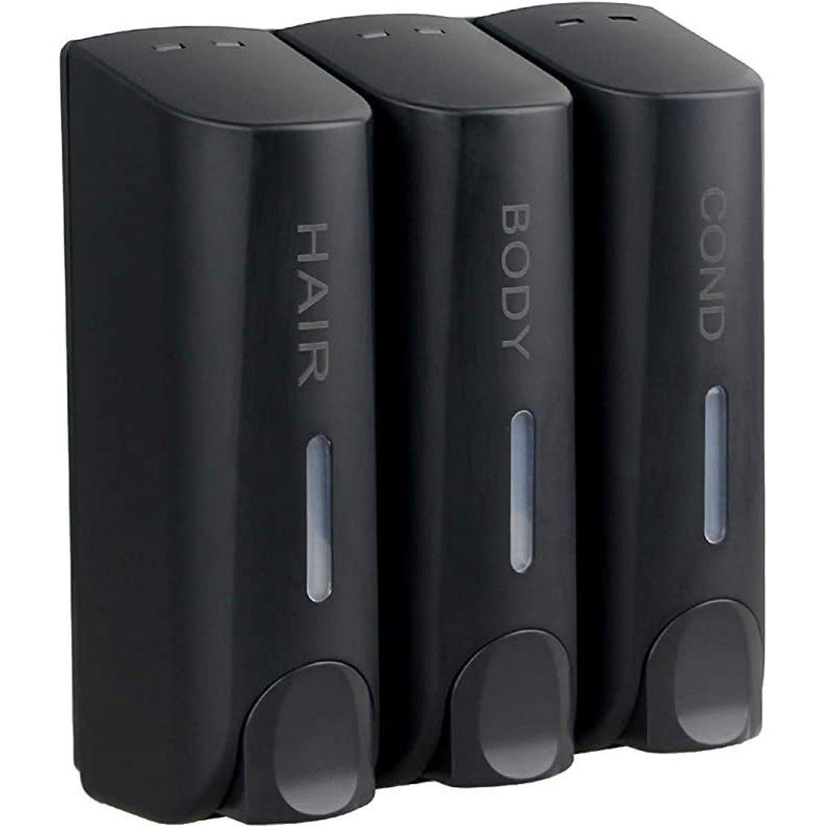 Wall-Mounted Soap Dispenser - Double Chamber, Black, for Shampoo & Hand Soap