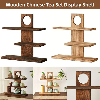Wooden Desktop Tea Set Rack Display Stand Organizer Storage Shelf for Teaware - Brown
