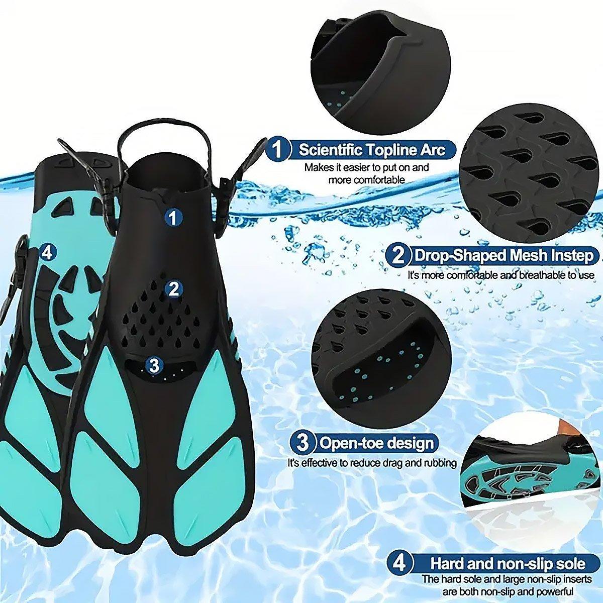 Adjustable Diving Flippers Swim Fins for Snorkeling Freestyle Training Gear - Blue-S/M - SuperSaverAU - view 4