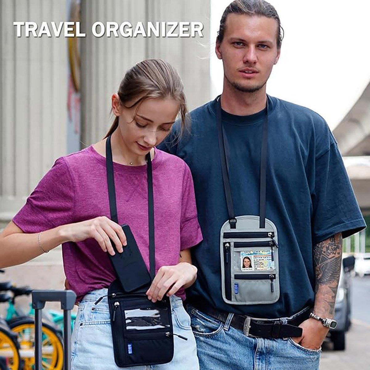 Premium Black RFID Travel Passport Document Neck Wallet
